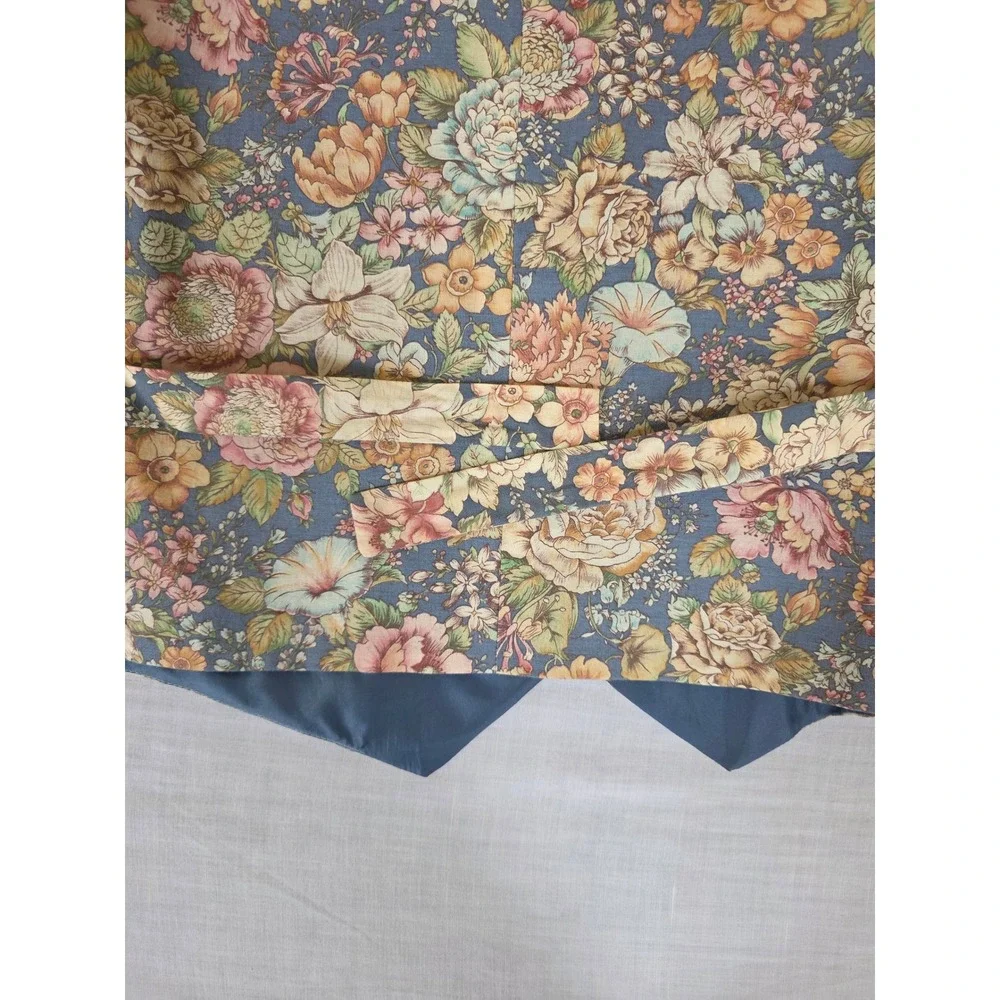 Vintage Floral Tapestry Vest Button Front Cinch Back Blue Medium Waistcoat 90s